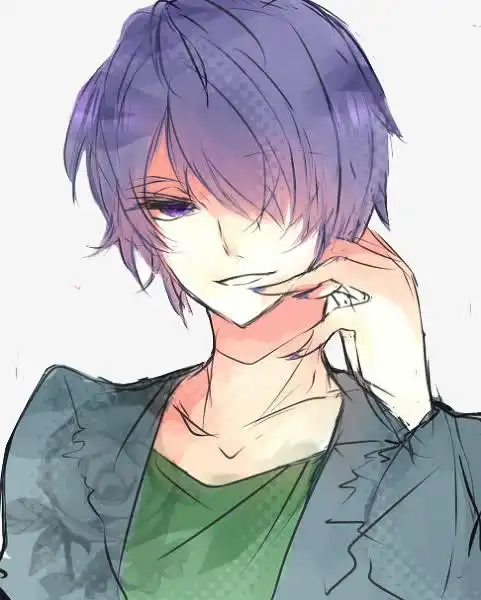 卡通立绘紫色头发男子装饰