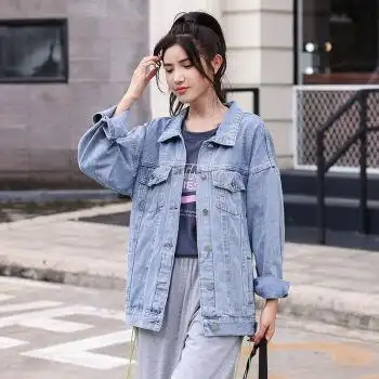 外套女宽松韩版中长款春秋2021年新款bf上衣潮ins百搭牛仔衣浅蓝色l