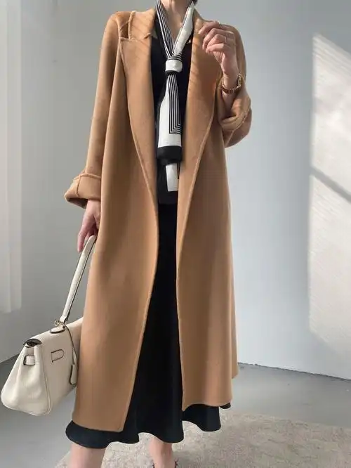 高级感驼色双面羊绒大衣女2021年新款秋冬季宽松中长款毛呢外套女