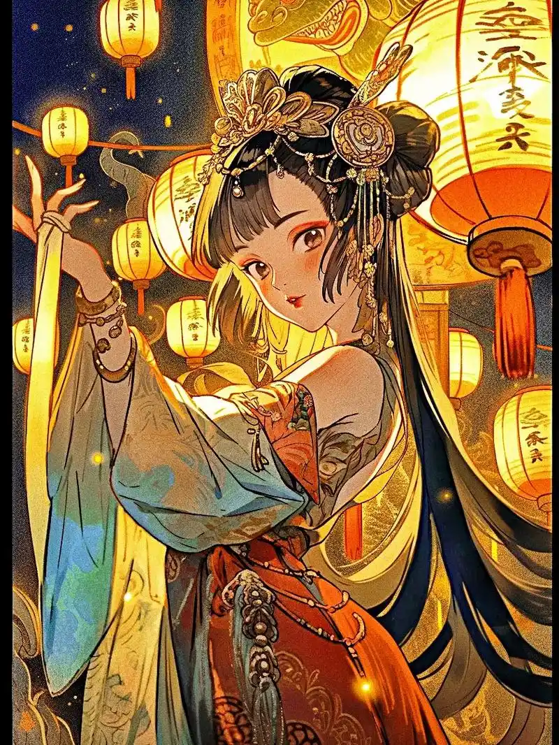 华灯初上,中秋.#古装仙女插画图集 #国风大赏 #动漫美图  - 抖音