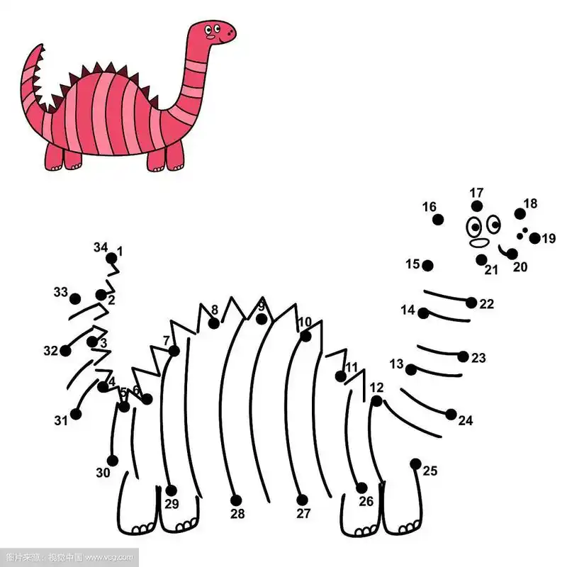 把这些点连起来,画一个可爱的恐龙