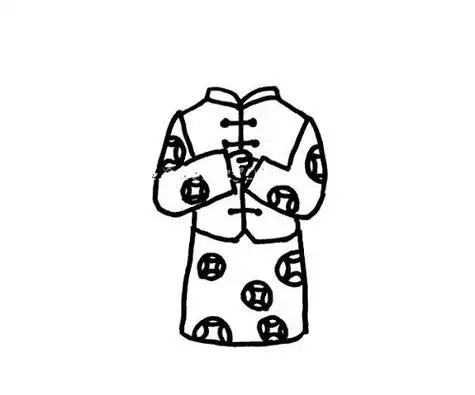 这幅简笔画图片为大家展示的是一个非常具有传统文化风韵的唐装,衣服