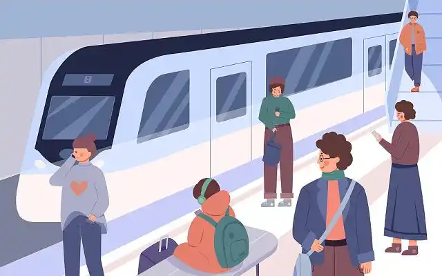 地铁插画地铁插画地铁外部场景人物上班通勤扁平风格插画