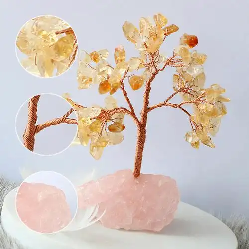 天然黄水晶树发发财招财树粉晶原石招财桃花运办公室摆件