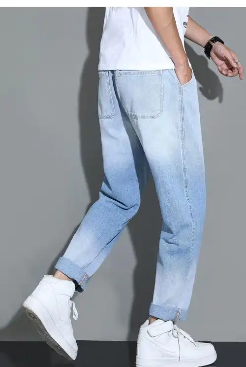南缎牛仔裤男2021新款裤子渐变牛仔裤男夏季潮牌潮流束脚休闲长裤子男