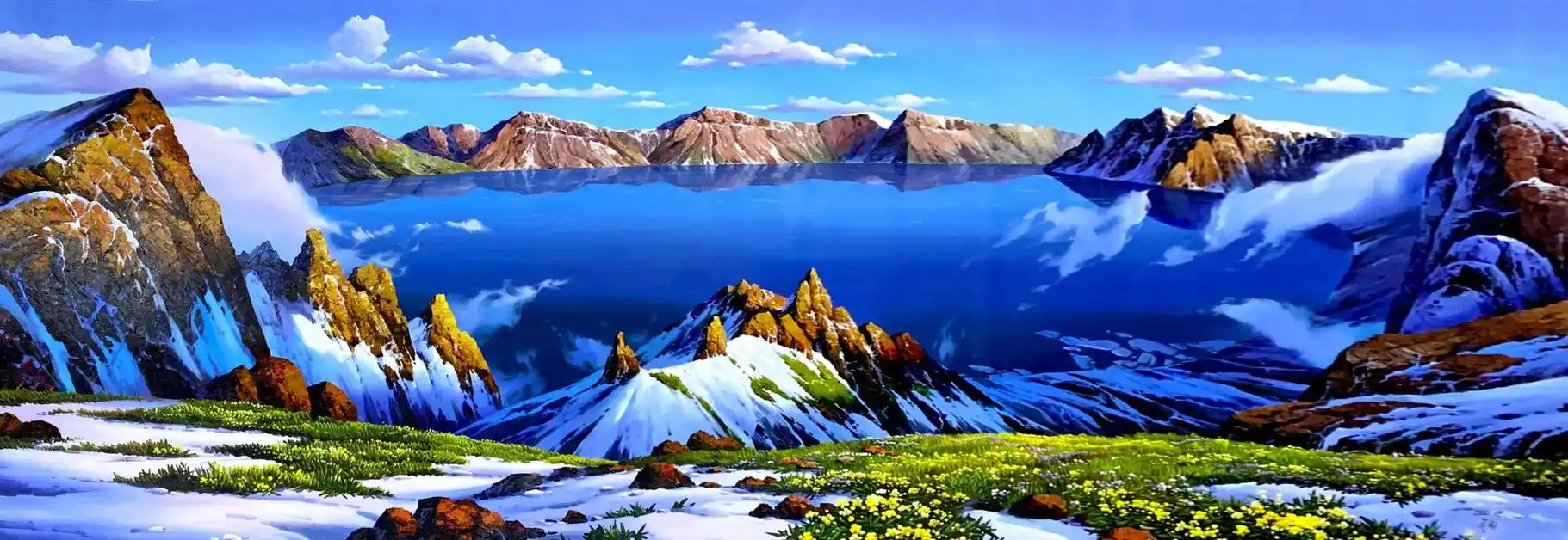 风景画 #治愈系风景 长白山天池油画 - 抖音