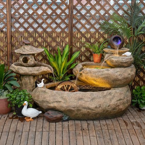 庭院流水喷泉鱼池循环水花园景观摆件阳台露台风水轮装饰造景灯塔