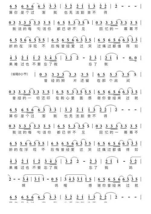 感谢你曾来过智能简谱歌谱-苍强曲谱