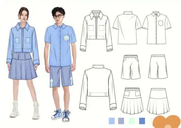 最近上课画的校服设计 划水中效果图款式图约稿#服装款式图