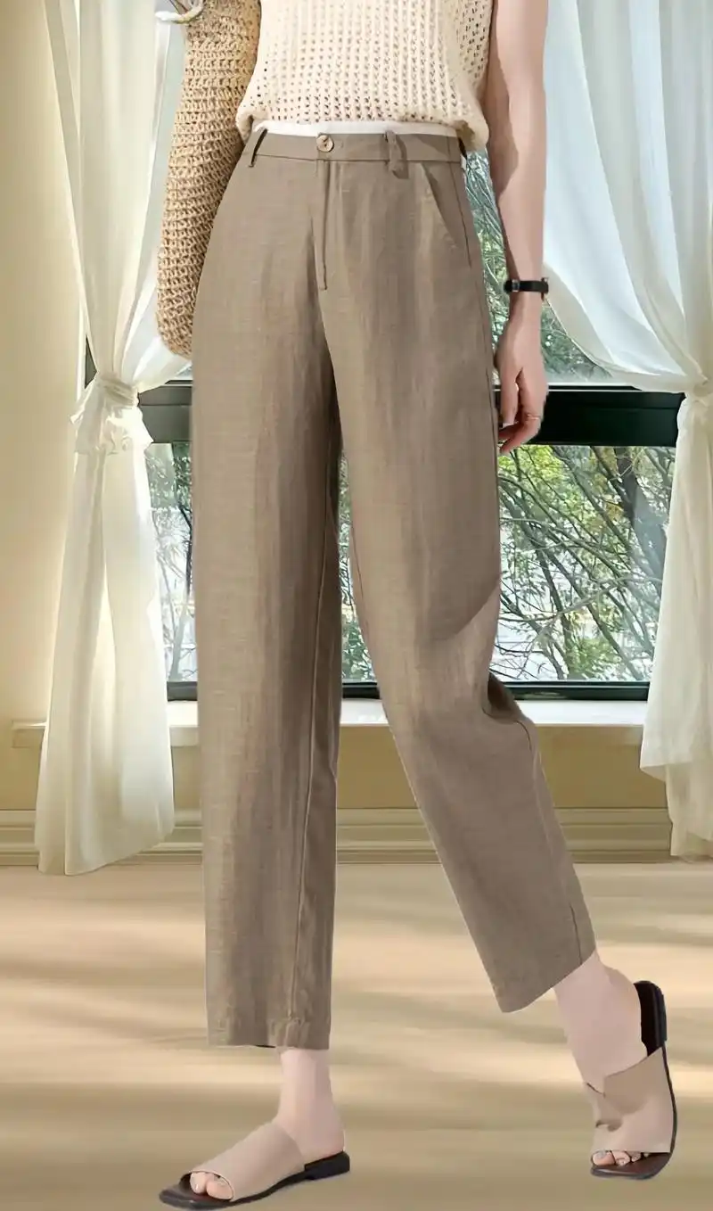 夏季新款天丝亚麻九分休闲裤