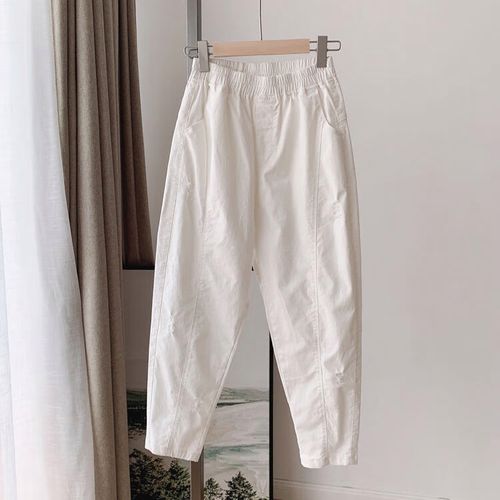 蕉京300斤可穿胖子休闲裤子男加肥加大宽松夏季薄款九分萝卜裤 白色