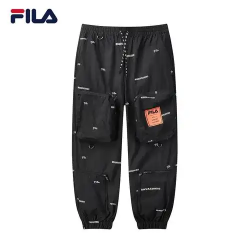 fila × mihara斐乐男士梭织长裤2021春季新款束脚满印休闲工装裤