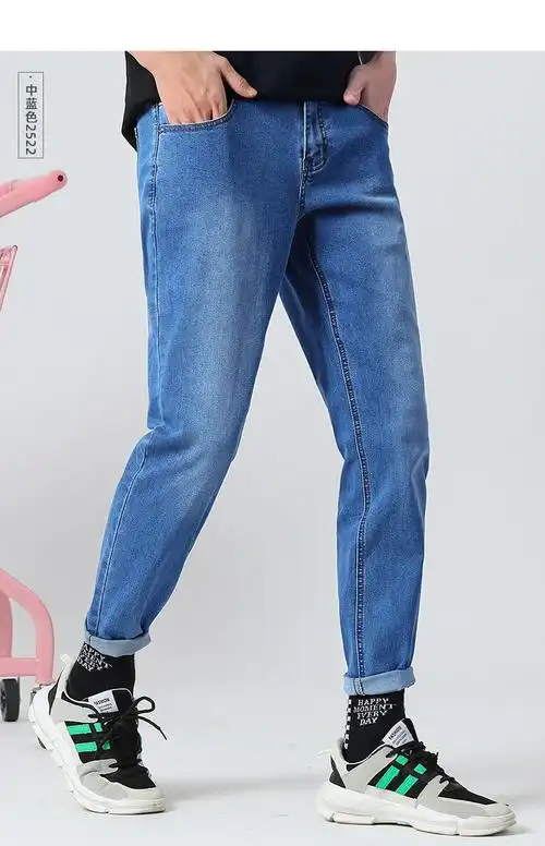 真维斯男装磨白水洗牛仔长裤春季男装弹力修身休闲牛仔裤jv中蓝色2522