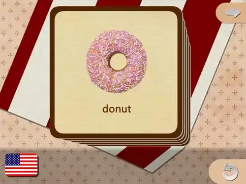 点一下,它就变成了五星红旗,单词卡上的"donut"也随之变成了"甜甜圈