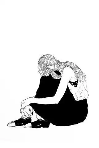 手绘卡通女孩黑白背景手机壁纸下载免费