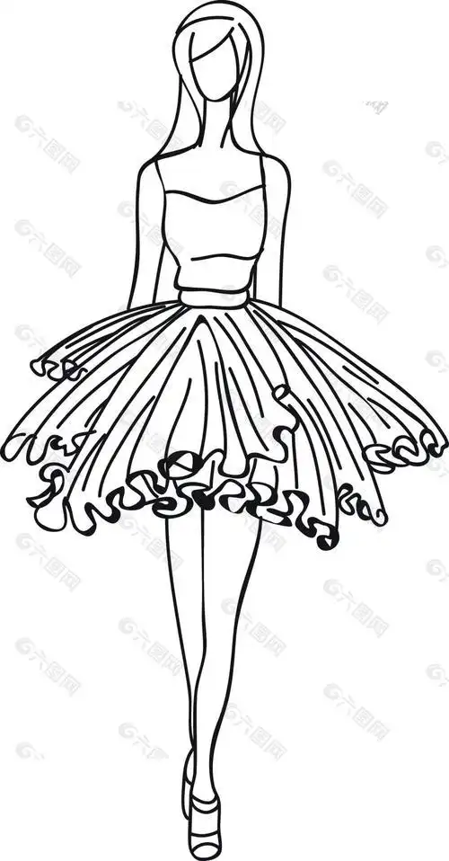 穿裙子女孩子简笔画 第1页