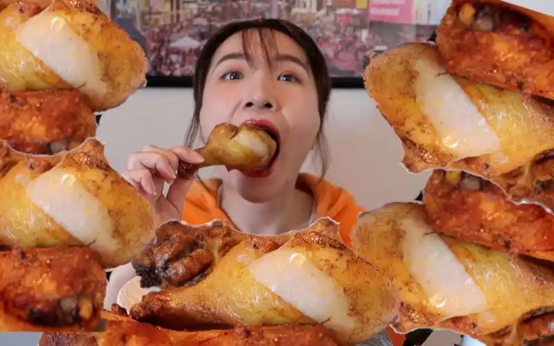 大口吃炸咖喱鸡腿吃播咀嚼音用脚都能学会做的超简单食谱dearjulie