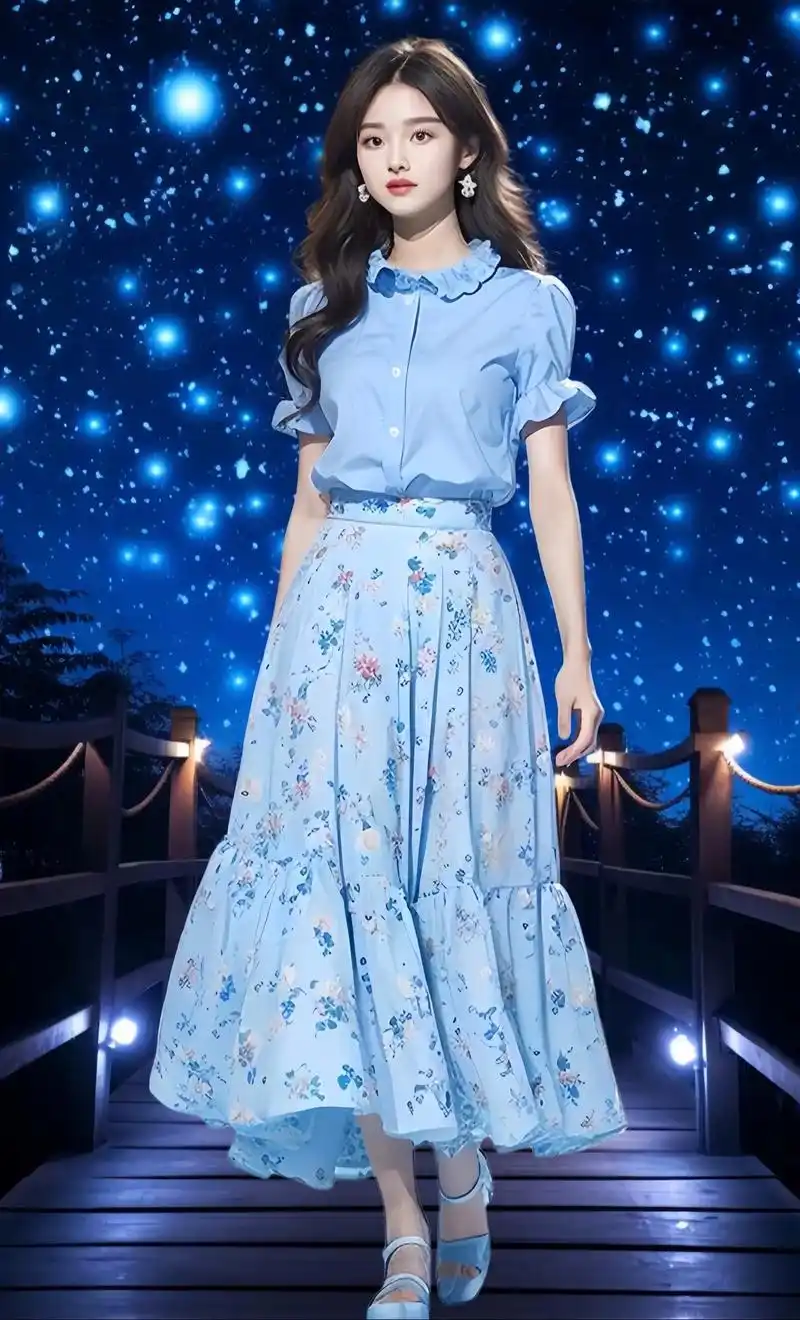 夏装搭配一整套高级感蓝色衬衫套装裙2024新款夏季今年流行漂亮