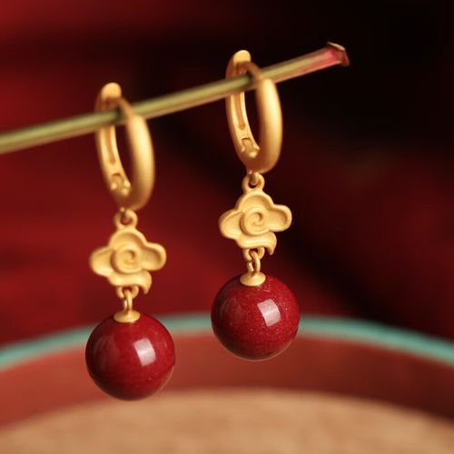 mhfdos925银朱砂古法耳环女新中式国风红色覆古祥云耳坠耳饰2025