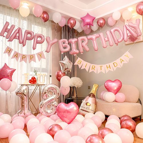宝宝气球派对生日快乐装饰品场景会场布置派对18岁女孩趴体背景墙