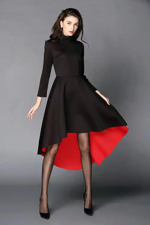 欧洲站创意女装 时尚潮款连衣裙 修身双面空气棉前短后长裙