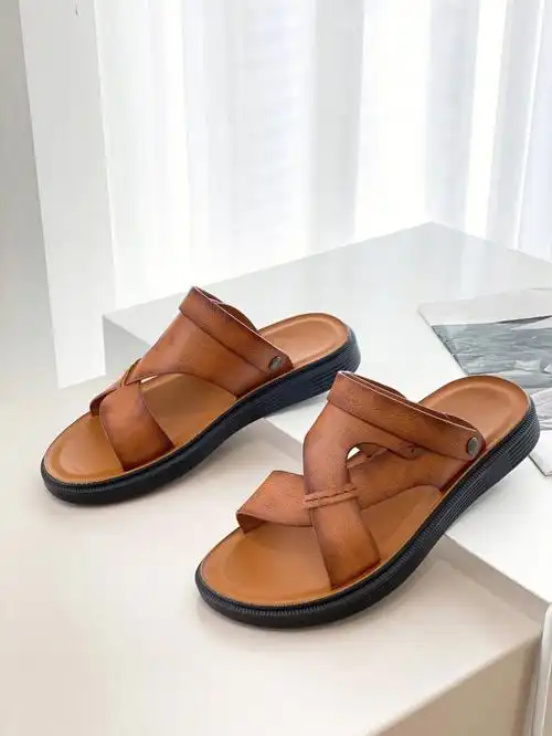 全量检品一线代工厂男士头层牛皮凉鞋