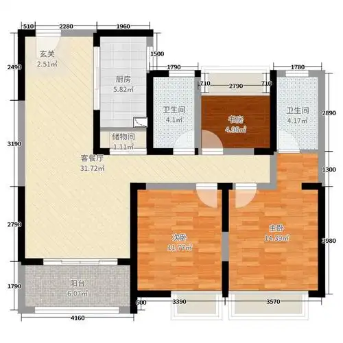 中国户型大全 铜陵 东方蓝海 3室2厅2卫1厨 100-130㎡ ***用户上传