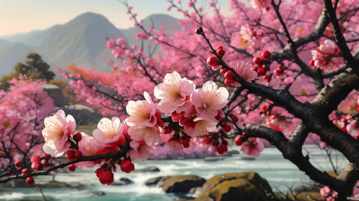 ppt背景古风,梅花与山水相映成趣🌸🏞️