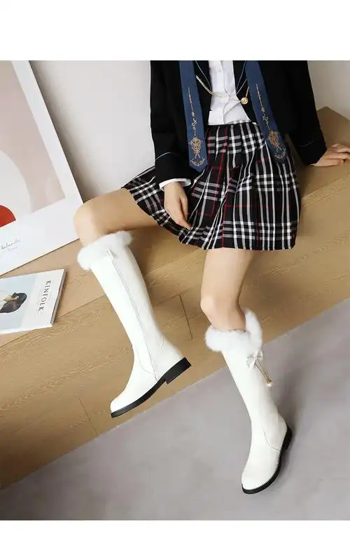 小学生靴子女孩长筒靴子女童加绒高筒长冬季新款冬天穿的公主皮靴儿童