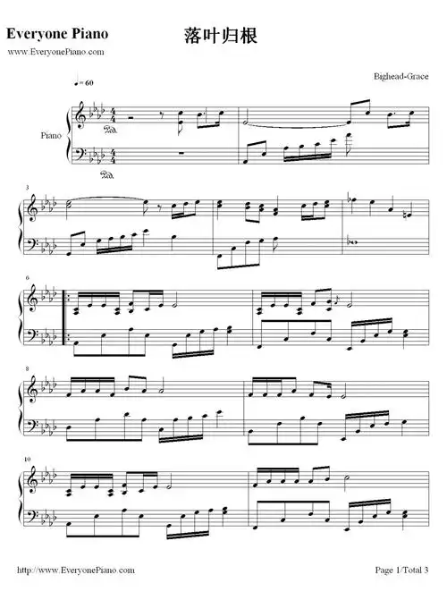 落叶归根钢琴谱_王力宏