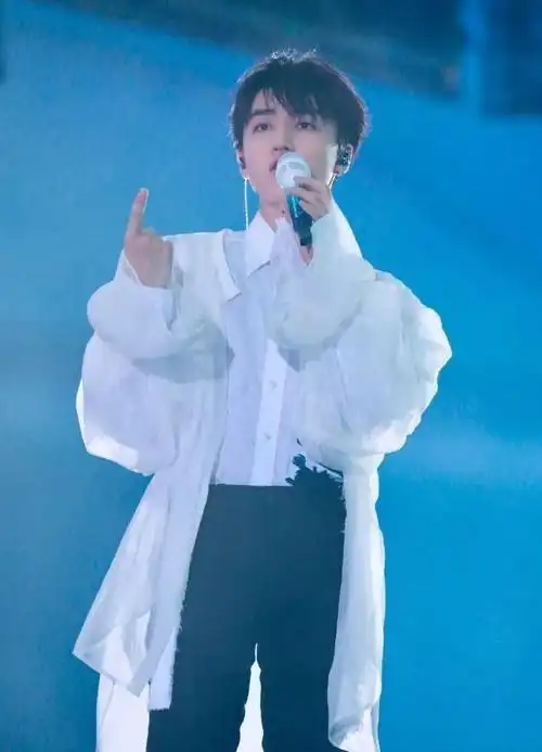 王俊凯的话筒从之前的纯白色变成渐变蓝色,而且设计也有所改变