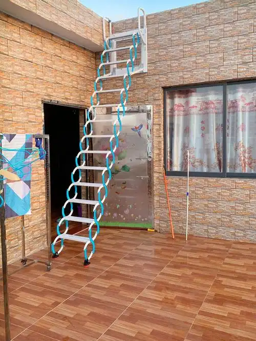 室外壁挂伸缩楼梯升降外挂推拉商铺阁楼家用隔层外墙悬挂梯子 冷轧钢