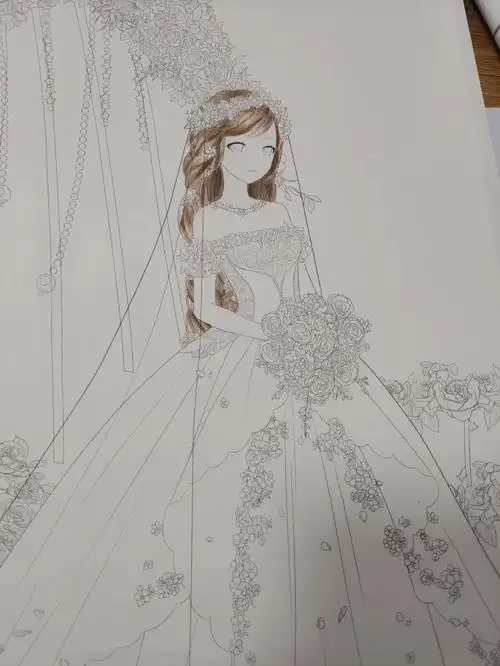 梦幻婚纱马克笔涂色过程想跟她结婚了