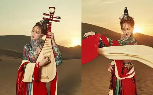 女明星敦煌飞天造型 新疆美女似是画中来