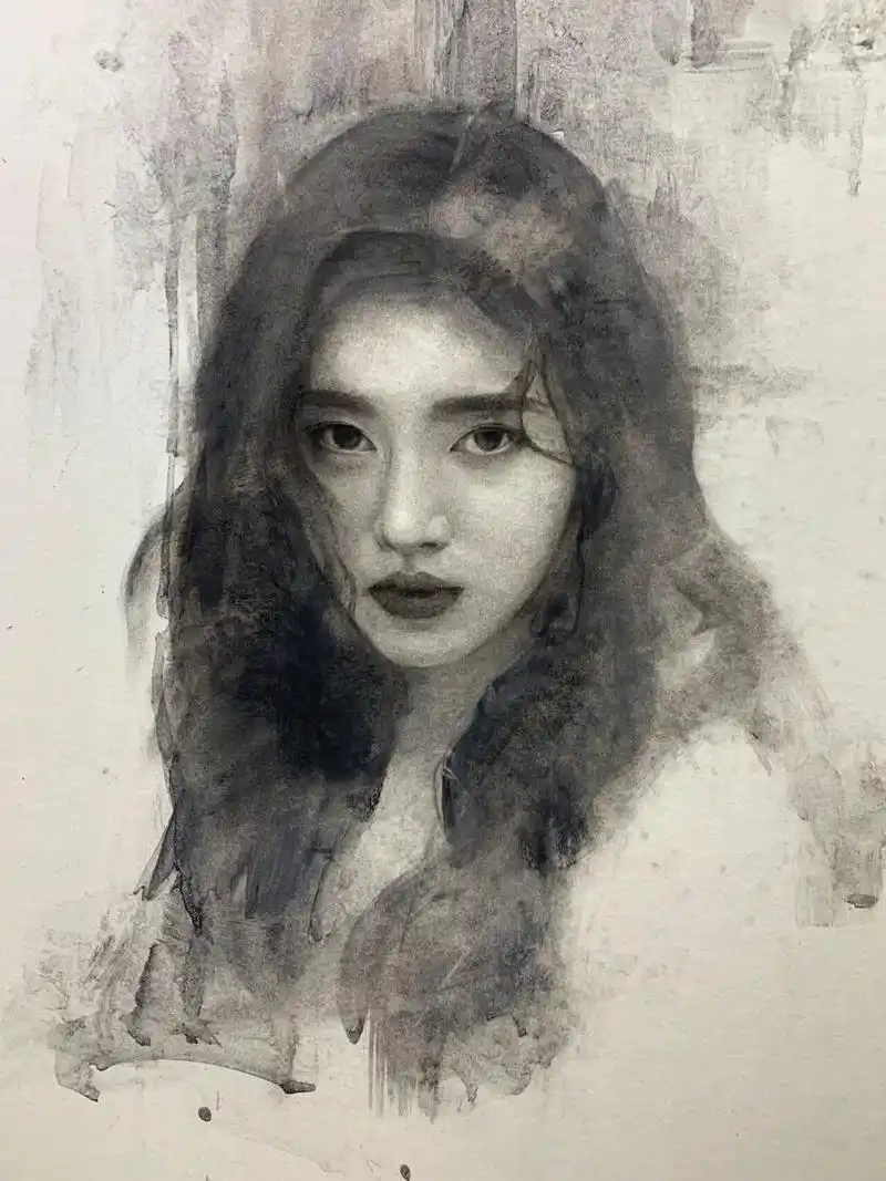 炭笔鞠婧祎素描|过程记录 康斯坦丁素描纸4k,材料碳与索斯.