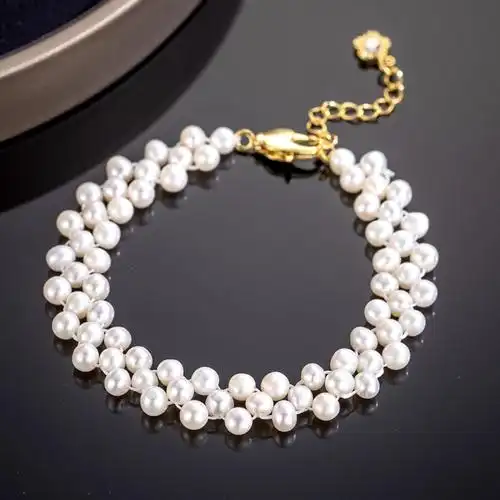 珍珠手链女双双层串珠淡水首饰气质简约手串手饰手链