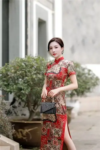 上海旗袍厂gx时尚改良中国风香云纱长款宽边旗袍2020秋冬新款女士旗袍