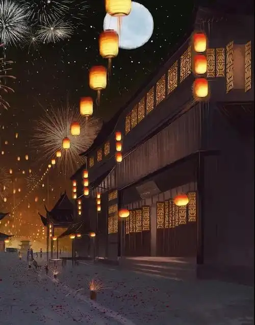 古风夜景灯笼图万家灯火长明独我孑然一身