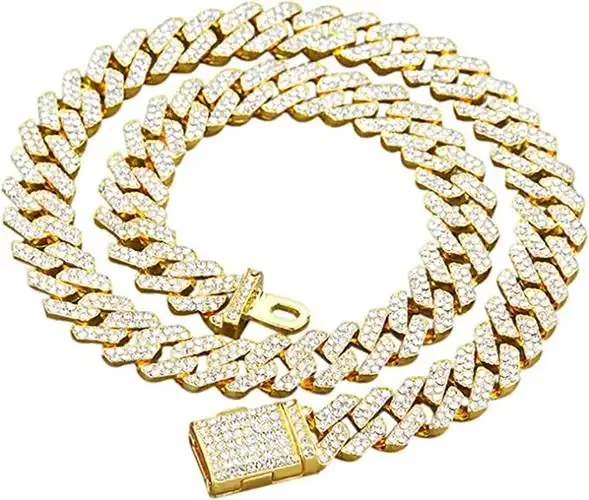 xikui 古巴链男士,冰晶镀银迈阿密古巴项链闪亮钻石链,18/20/22/24