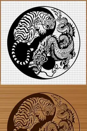 龙争虎斗八卦矢量雕刻图