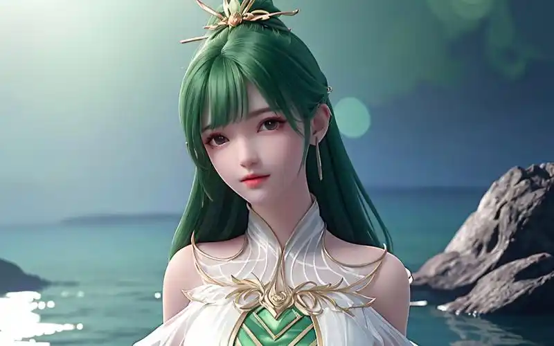 国漫女神4k高清壁纸:绿发魔女?芙蕖这一头绿发莫名有点好看