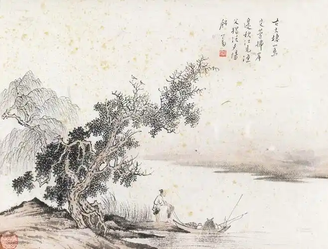 0082渔父图镜框设色纸本