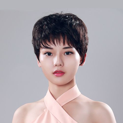金瑞祥 真发假发女短发中老年假发真人发丝 女士假发套短卷发