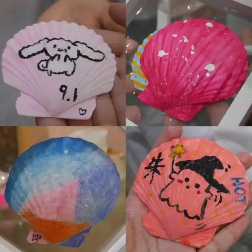 在洁白的贝壳上画画,发挥你的想象力