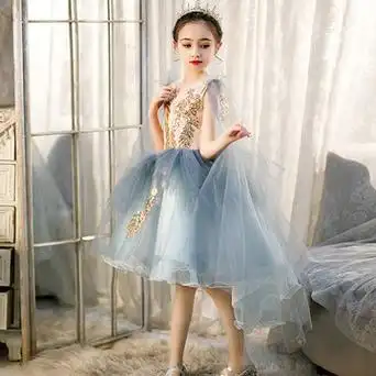 钢琴演奏礼服女童春古筝演出服礼服女大童主持人儿童晚礼服公主裙