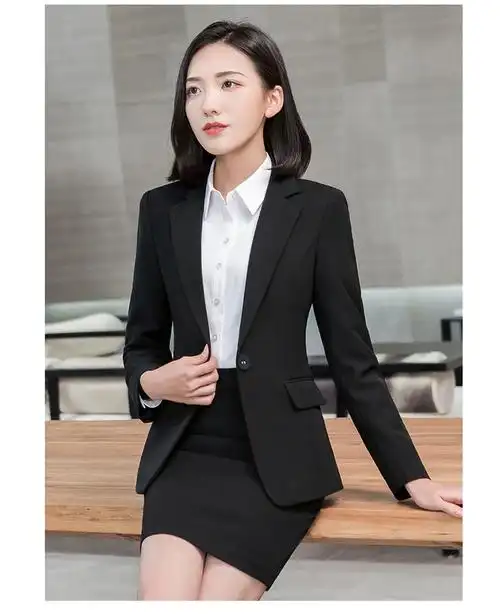 女春秋气质大学生面试女士工作服乐迪纯黑色西服带裤袢西裤白衬衫m