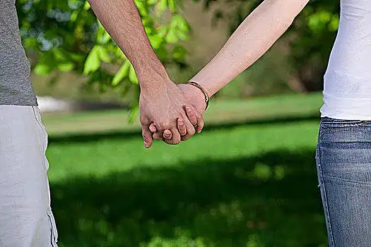 年轻,情侣,握手,公园