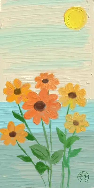 油画壁纸 - cr:@星河甜饼插画 素材 ins 韩系 可爱 简约 手绘 动漫