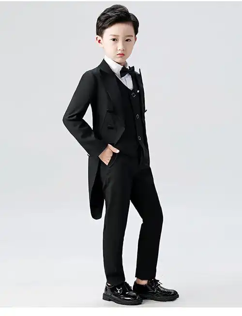 燕尾服男童礼服套装小花童婚礼主持人钢琴演出服男孩走秀西装德洛宾