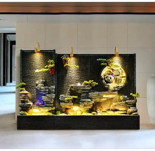 大型流水水幕墙办公室屏风酒店会所落地摆件花园庭院别墅鱼池景观